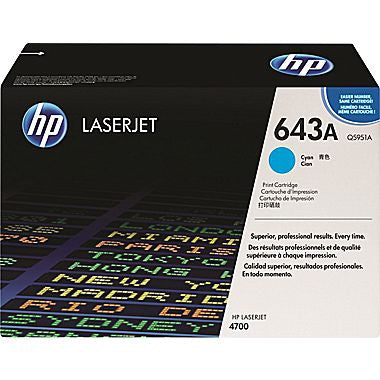 HP 643A (Q5951A) Cyan Original LaserJet Toner Cartridge (10000 Yield), COLOR LASERJET 4700